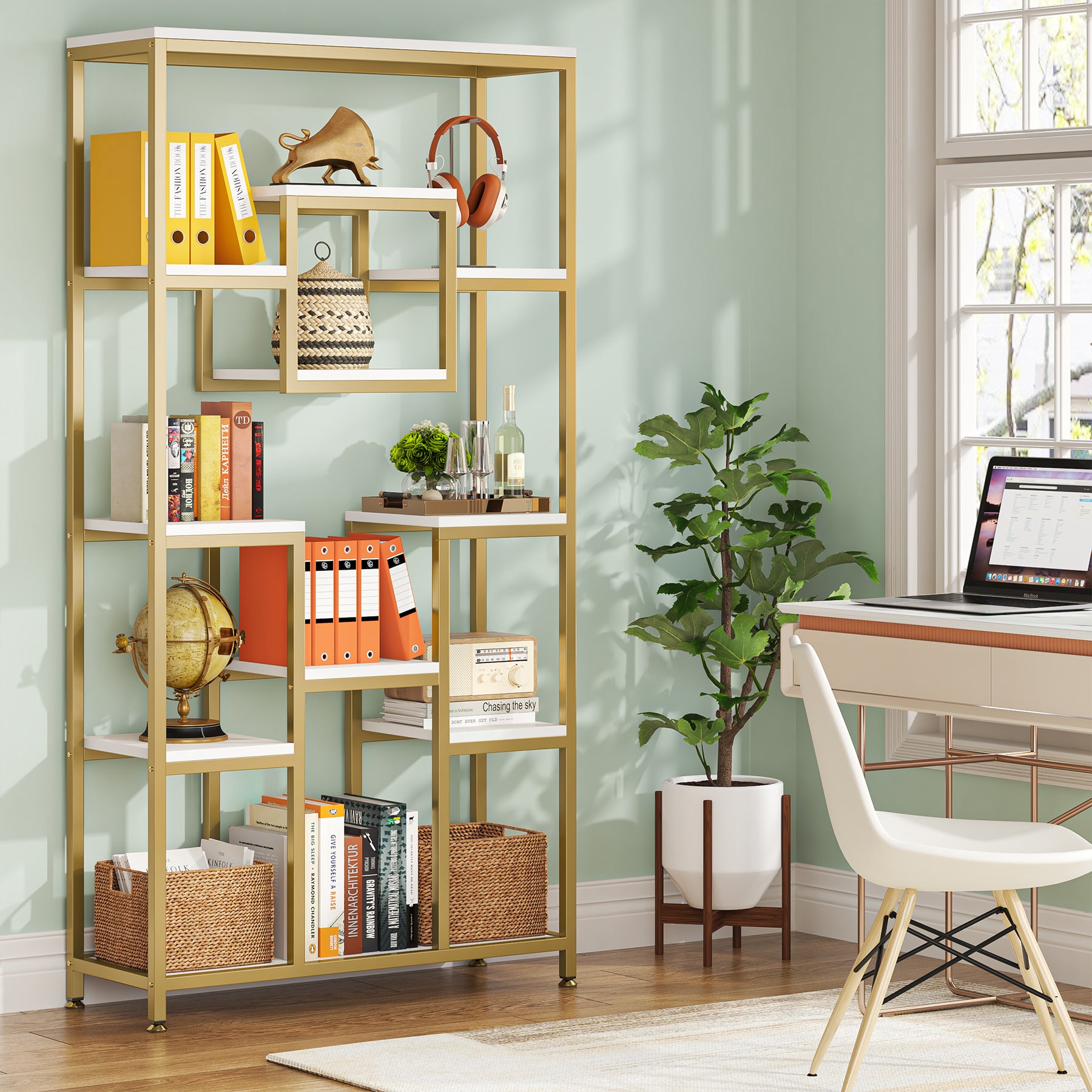 71" Tall Bookshelf Bookcase with Storage Shelves